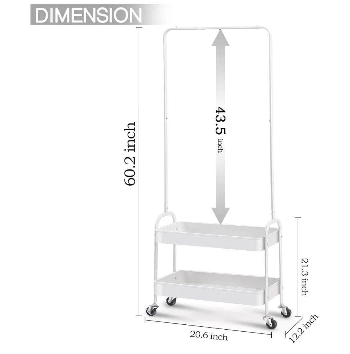 Black Rolling Clothes Rack with 2 Shelves - photo 2