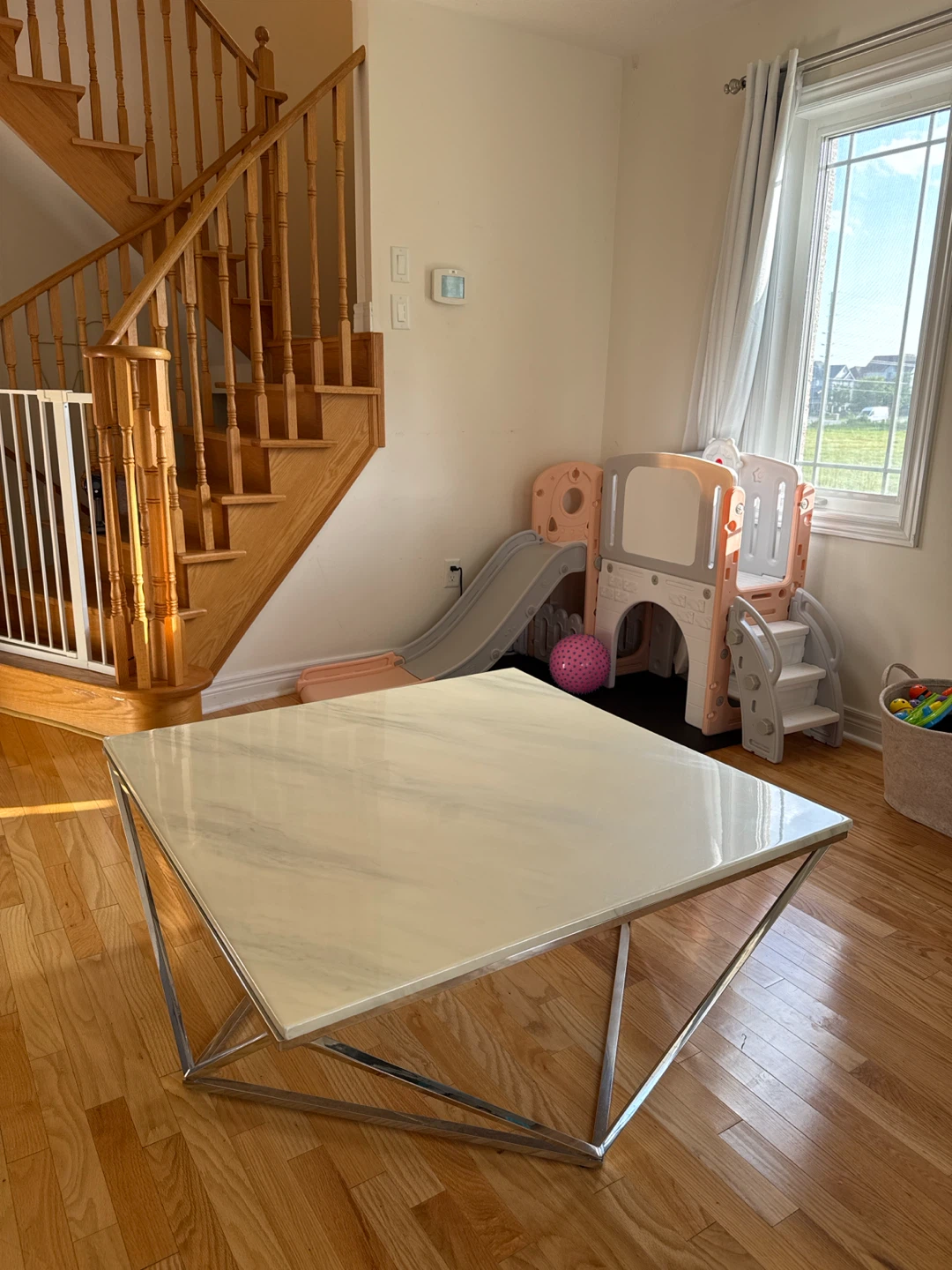 Marble Top Coffee Table with Silver Base