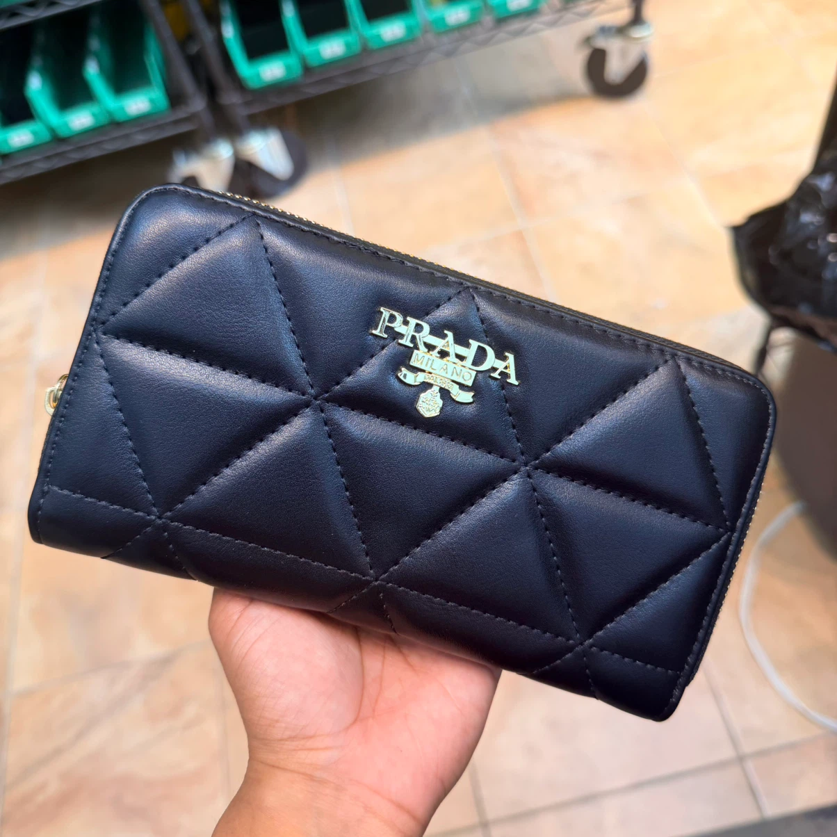 Prada Quilted Zip Around Wallet - Black