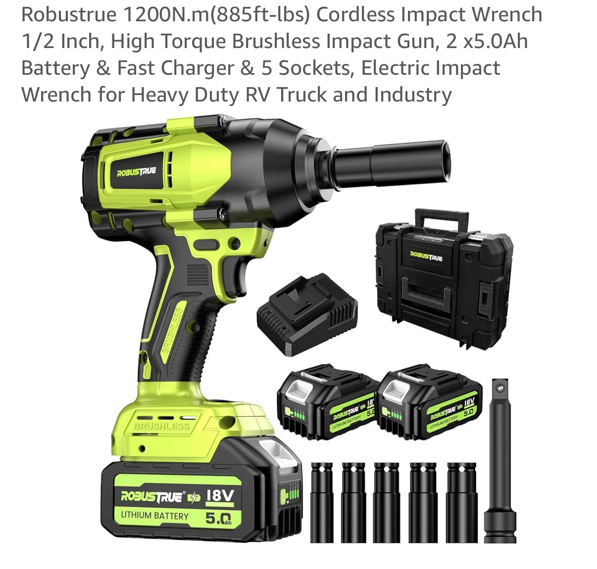 ROBUSTTRUE 18V Cordless Impact Wrench Kit