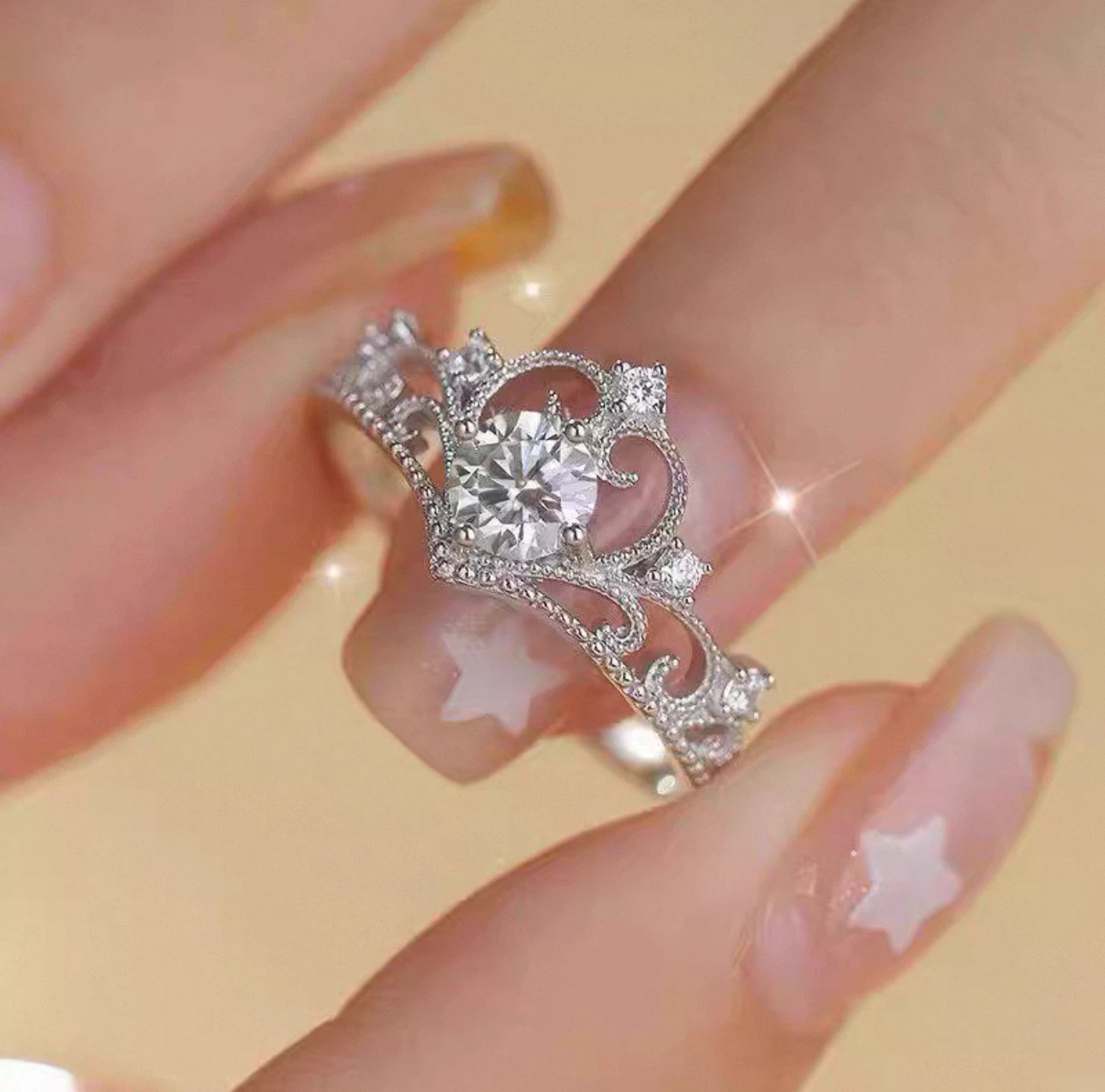 Sparkling Vintage Princess Crown Adjustable Ring - photo 2