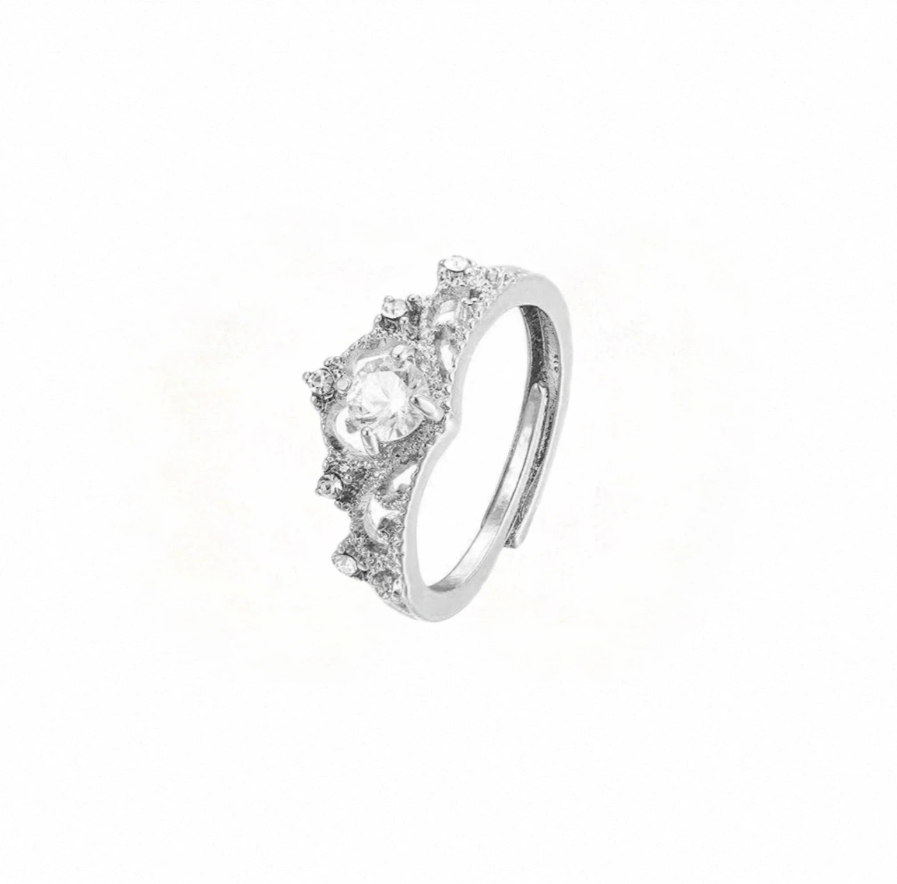 Sparkling Vintage Princess Crown Adjustable Ring