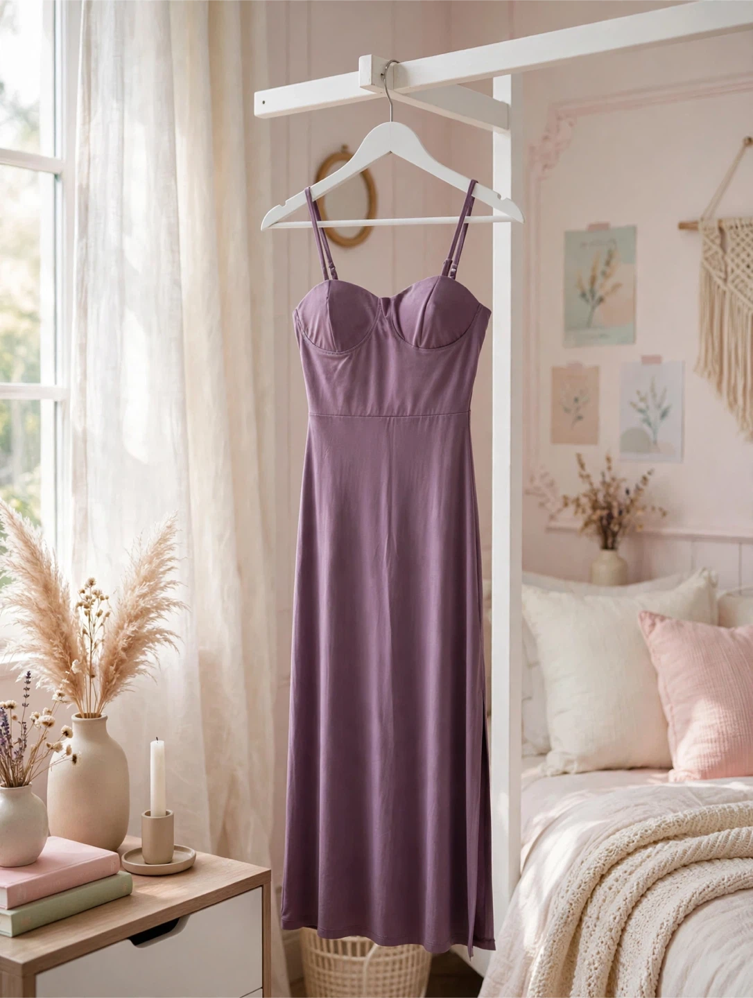 Purple Midi Slip Dress with Adjustable Straps
