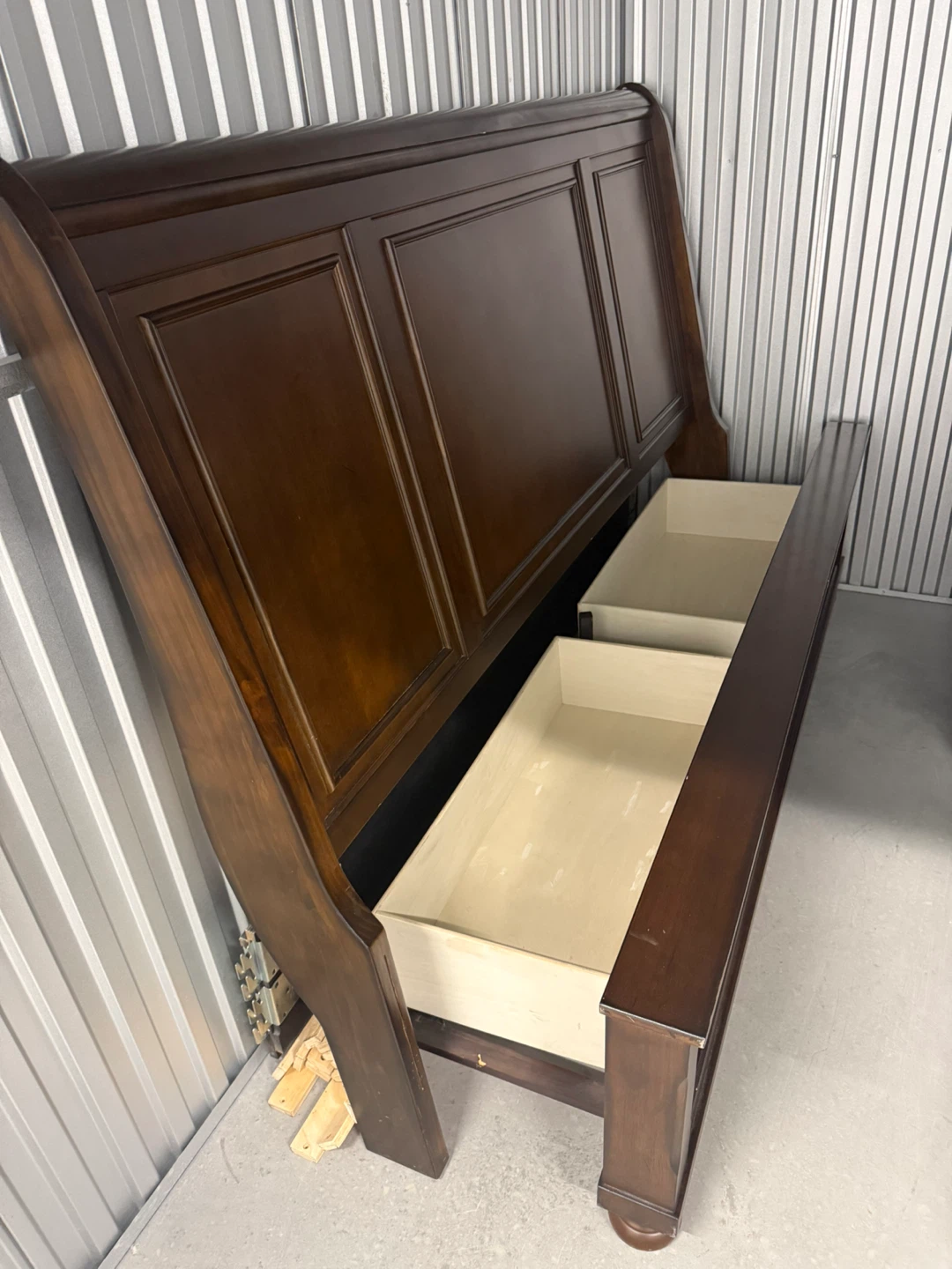 Dark Brown Wooden Bed Frame with Drawers