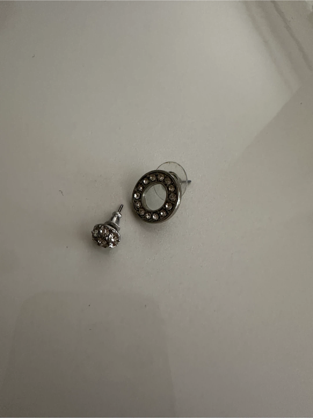 Silver Tone Circle and Stud Earrings with Rhinestones