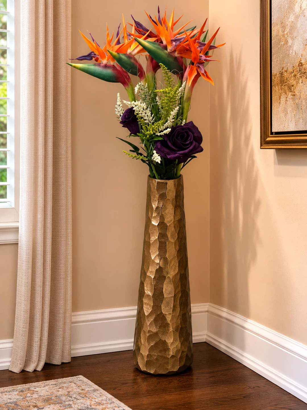 Hammered Gold Tall Vase