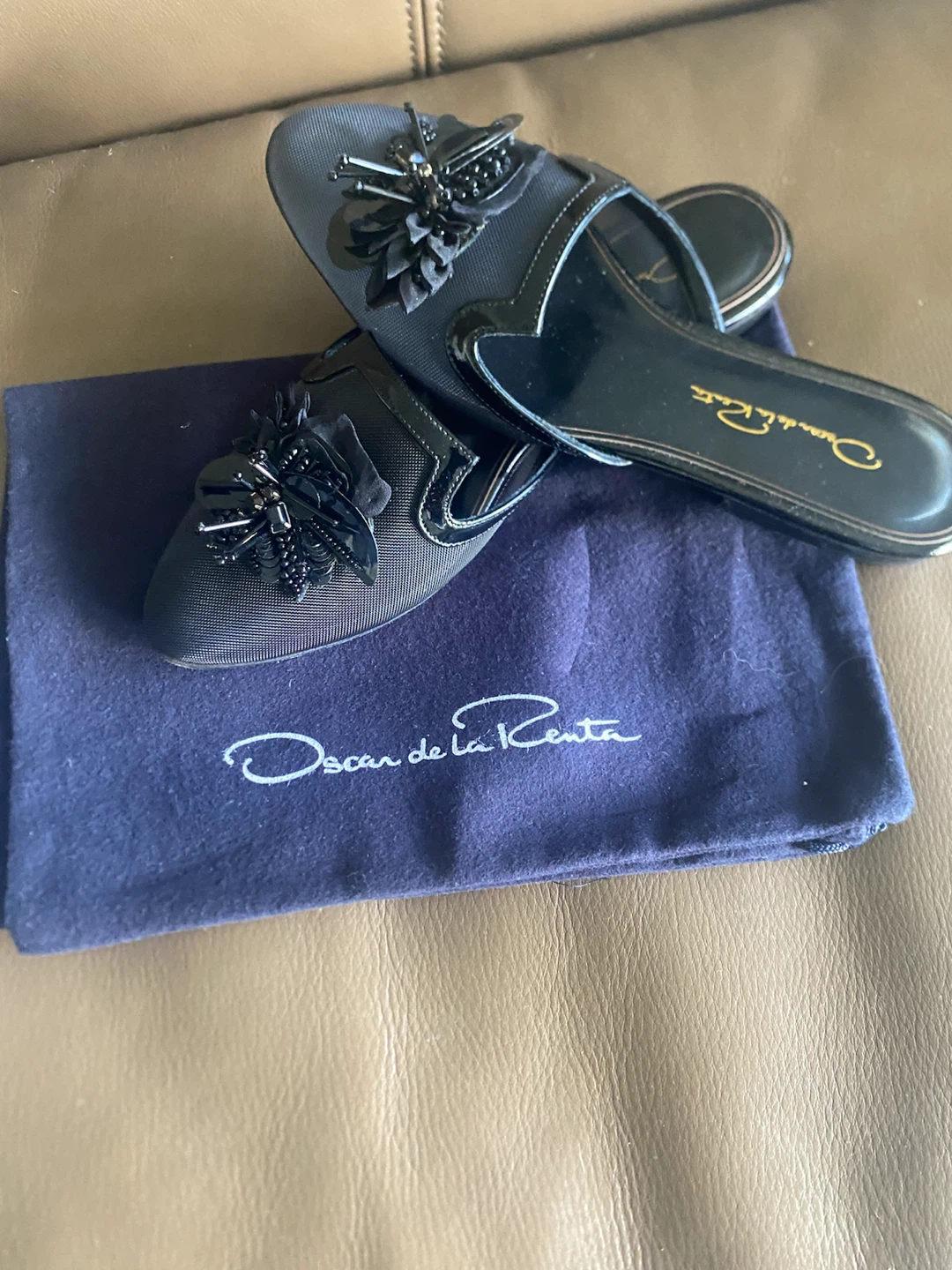Oscar de la Renta Black Mules - Size 36