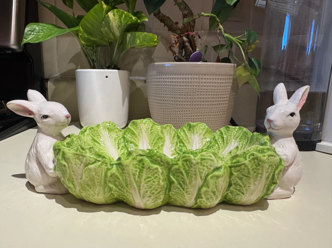 Ceramic Cabbage Bowl with Bunny Holders