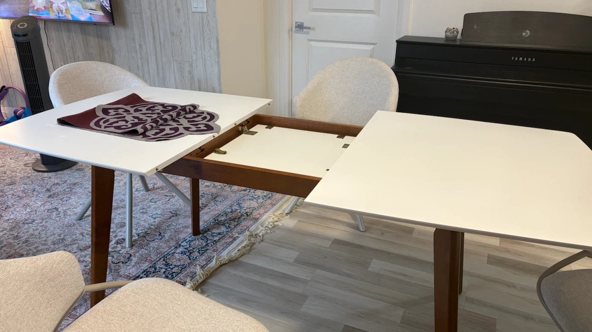 White Extendable Dining Table with Wood Legs - photo 2