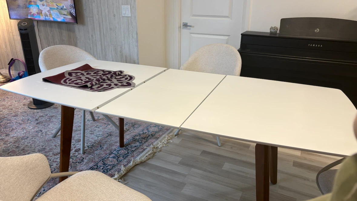 White Extendable Dining Table with Wood Legs - photo 4