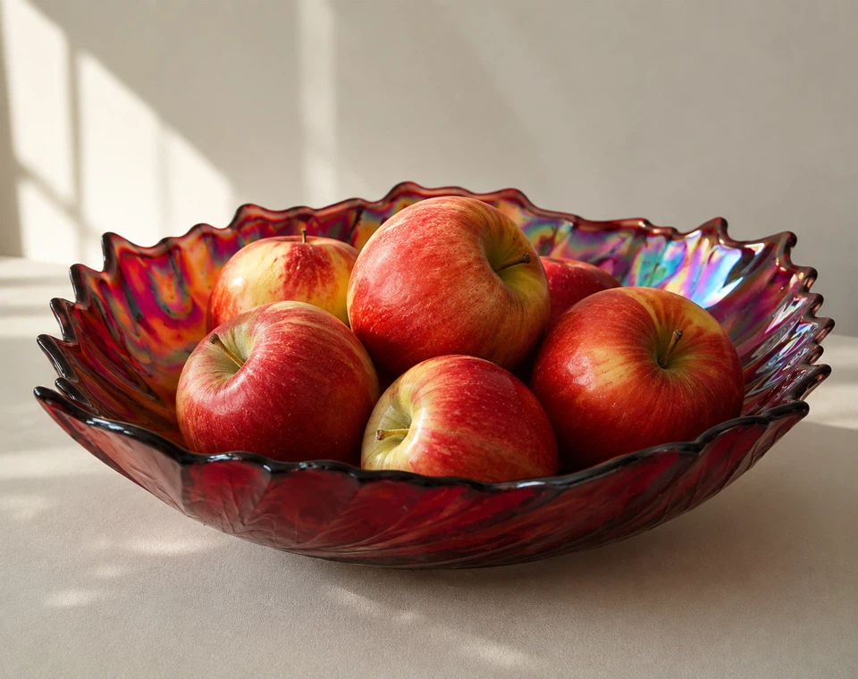 Large Iridescent Cranberry Art Glass Decorative Bowl - photo 2