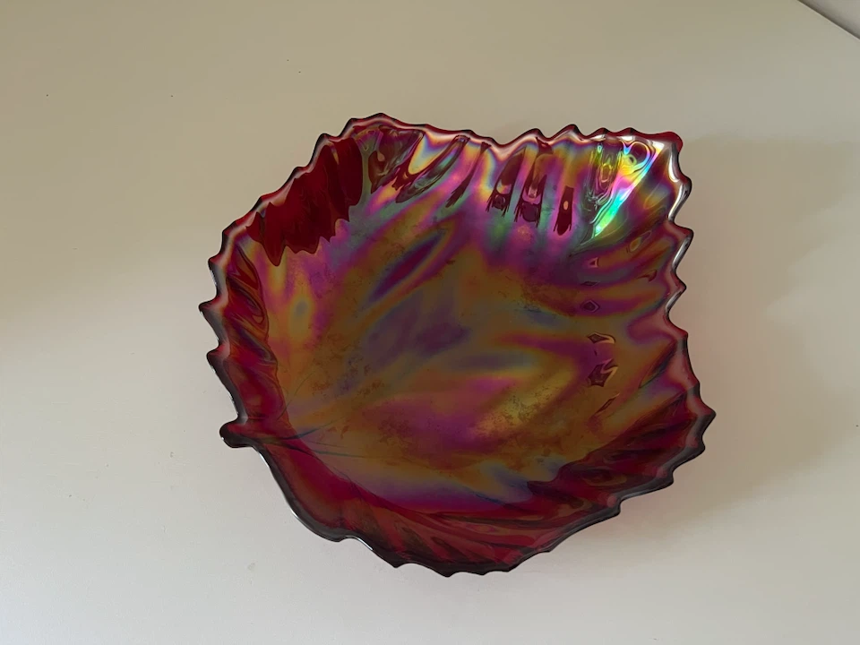 Large Iridescent Cranberry Art Glass Decorative Bowl - photo 3