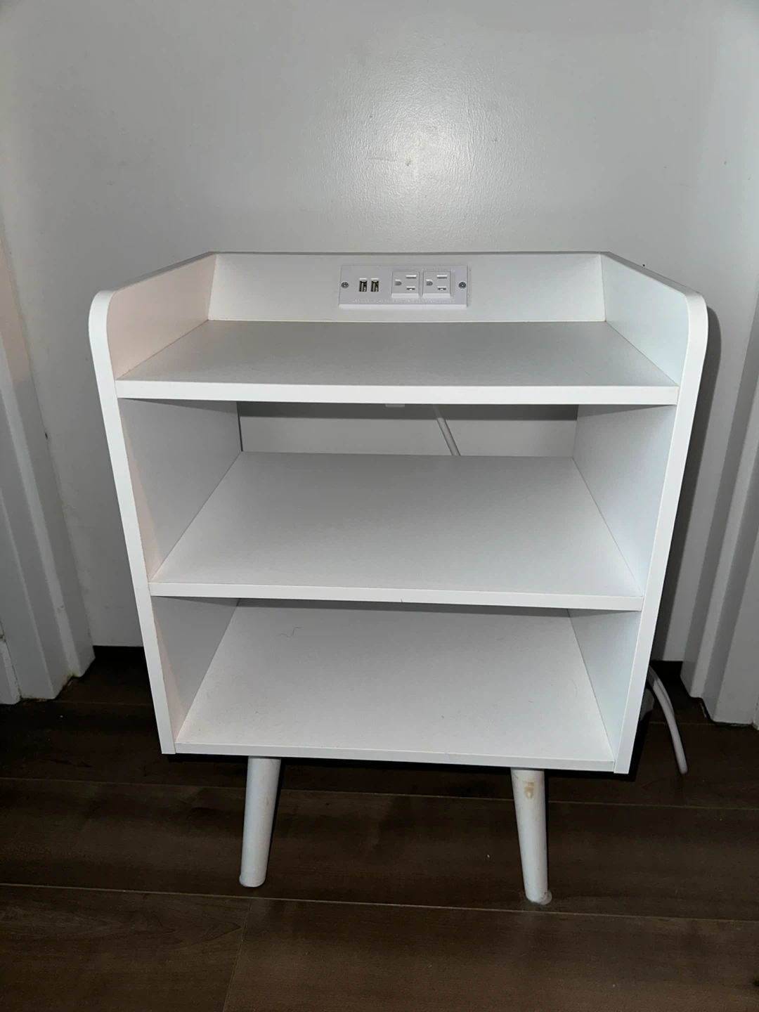 White 3-Shelf Nightstand with Built-in USB and Outlet