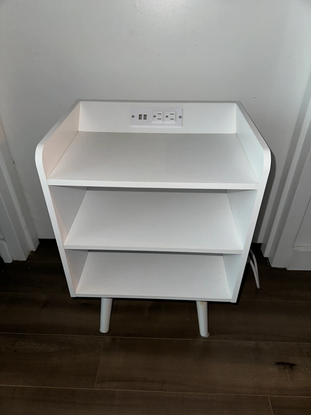 White 3-Shelf Nightstand with Built-in USB and Outlet - photo 2