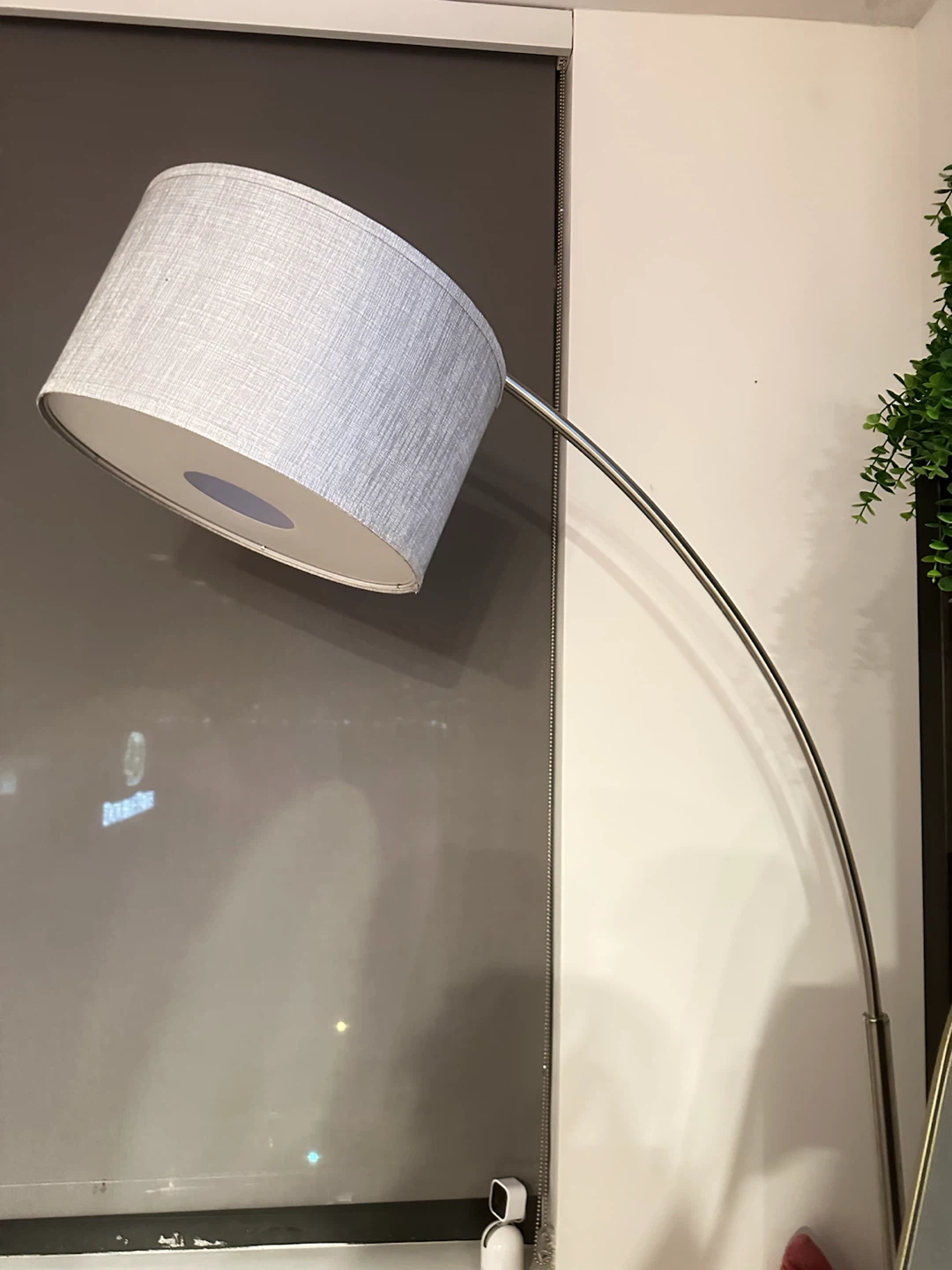 Arc Floor Lamp with White Drum Shade and Marble Base