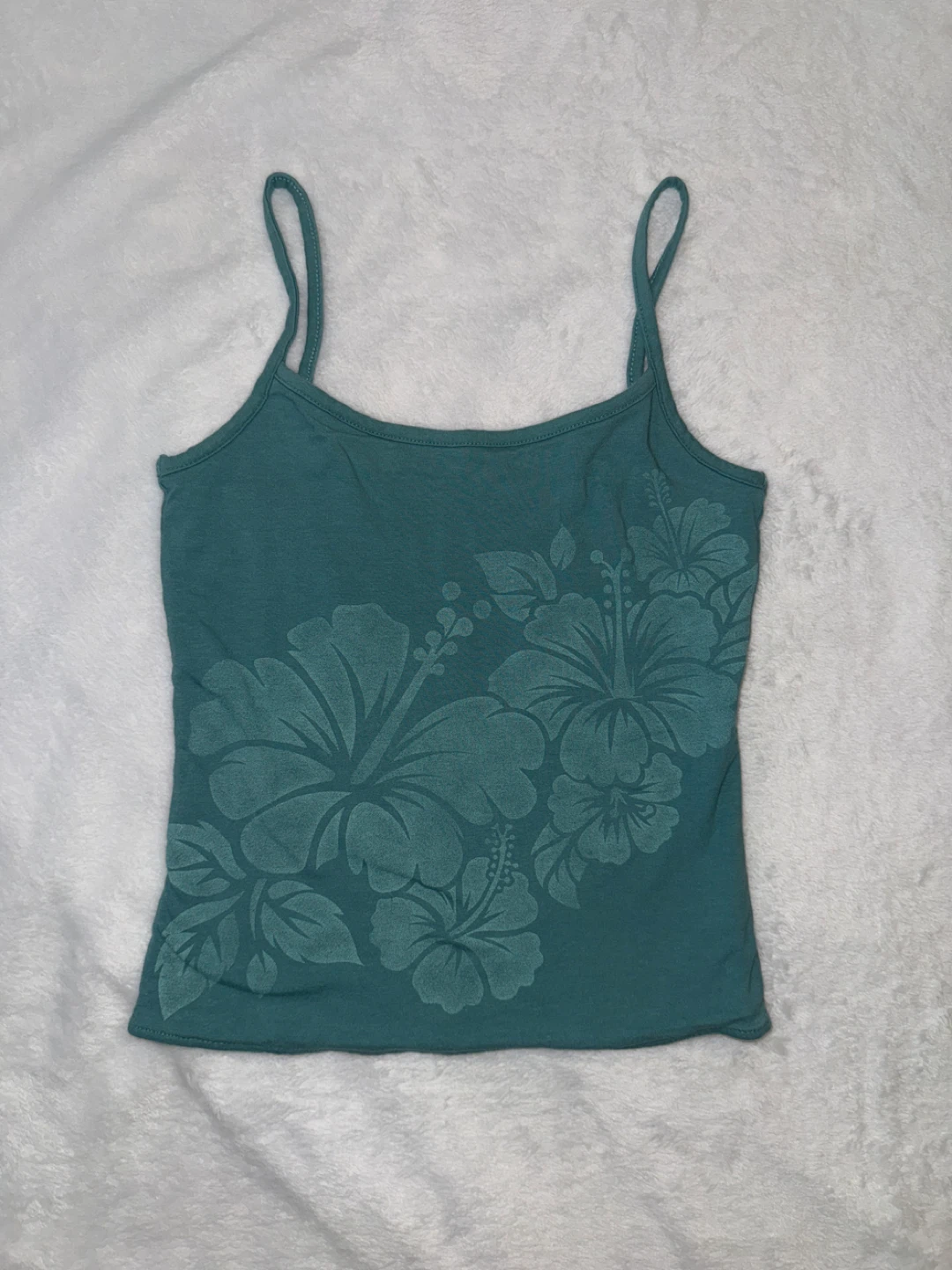 Teal Hollister Tank Top with Hibiscus Print