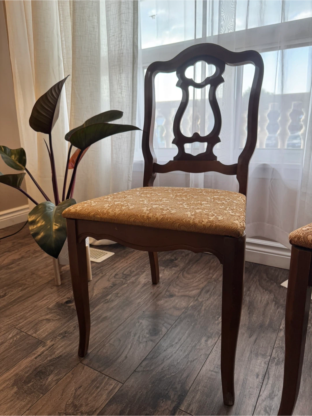 Antique Wooden Dining Chair with Upholstered Seat