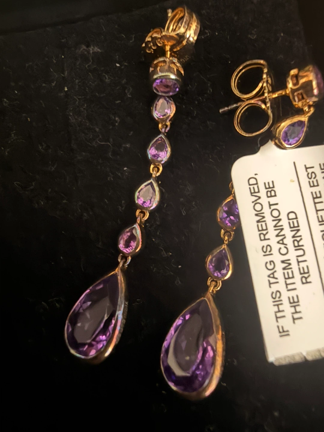 Gold Tone Sterling silver 925 amethyst Teardrop Dangle Earrings - photo 2