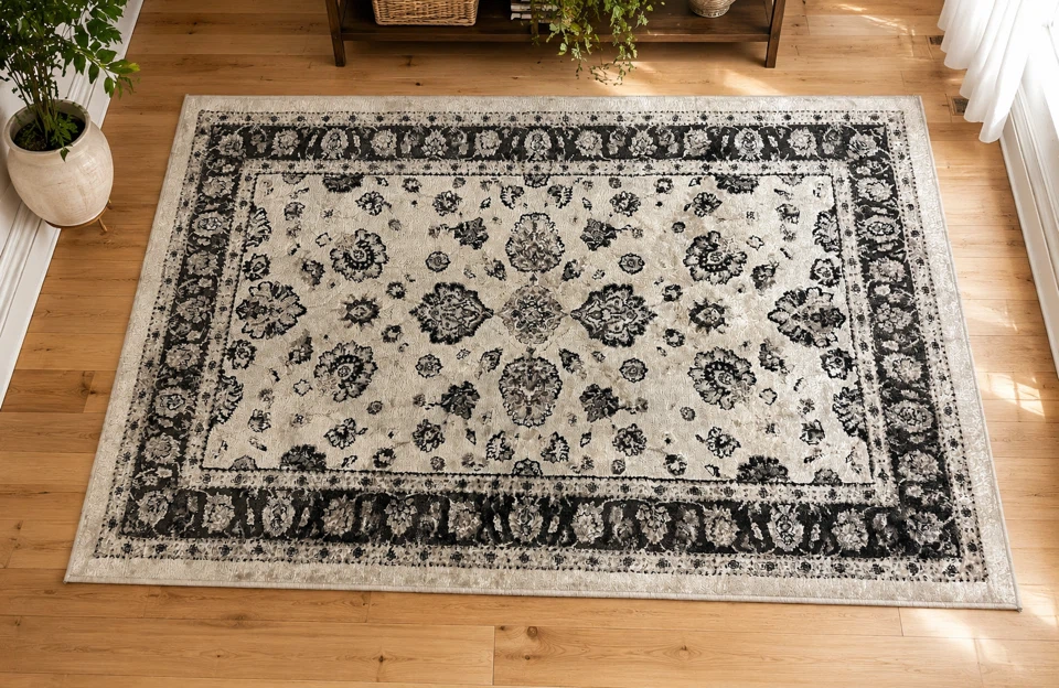 Modern Ivory & Charcoal Area Rug 3.5’ × 5.5’
