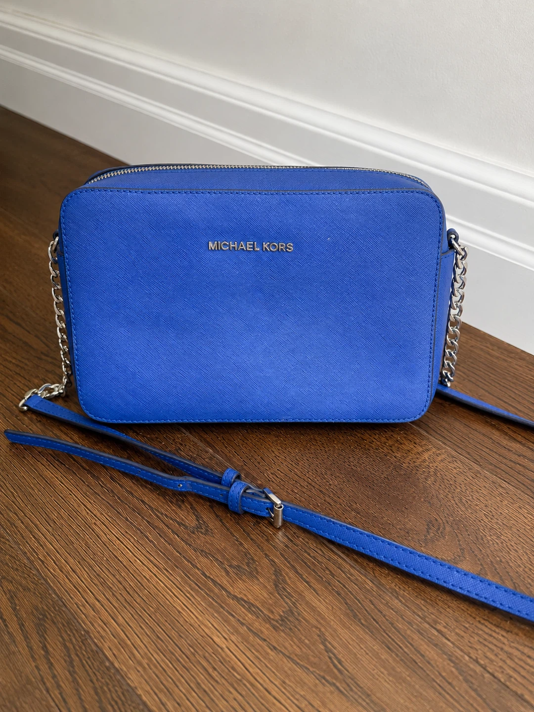 Michael Kors Blue Saffiano Leather Crossbody Bag