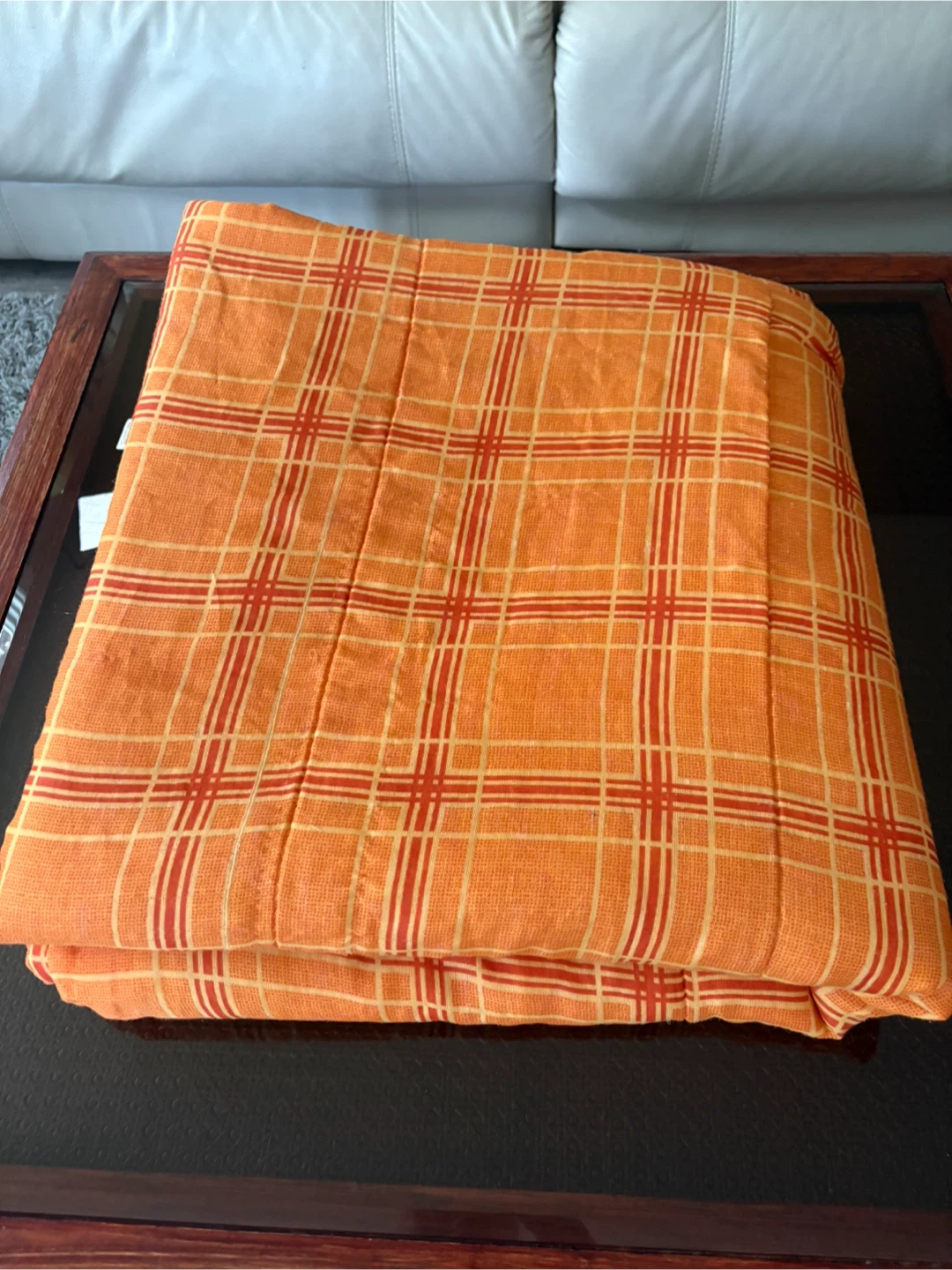 Orange Plaid Quilt- queen size