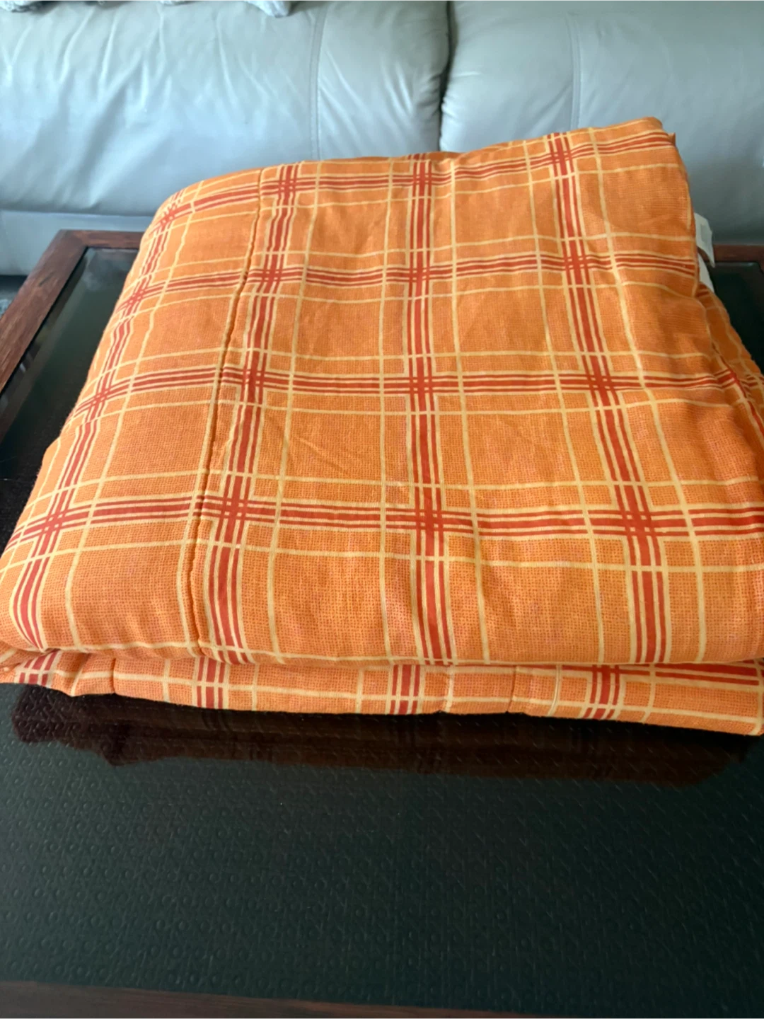 Orange Plaid Quilt- queen size - photo 2