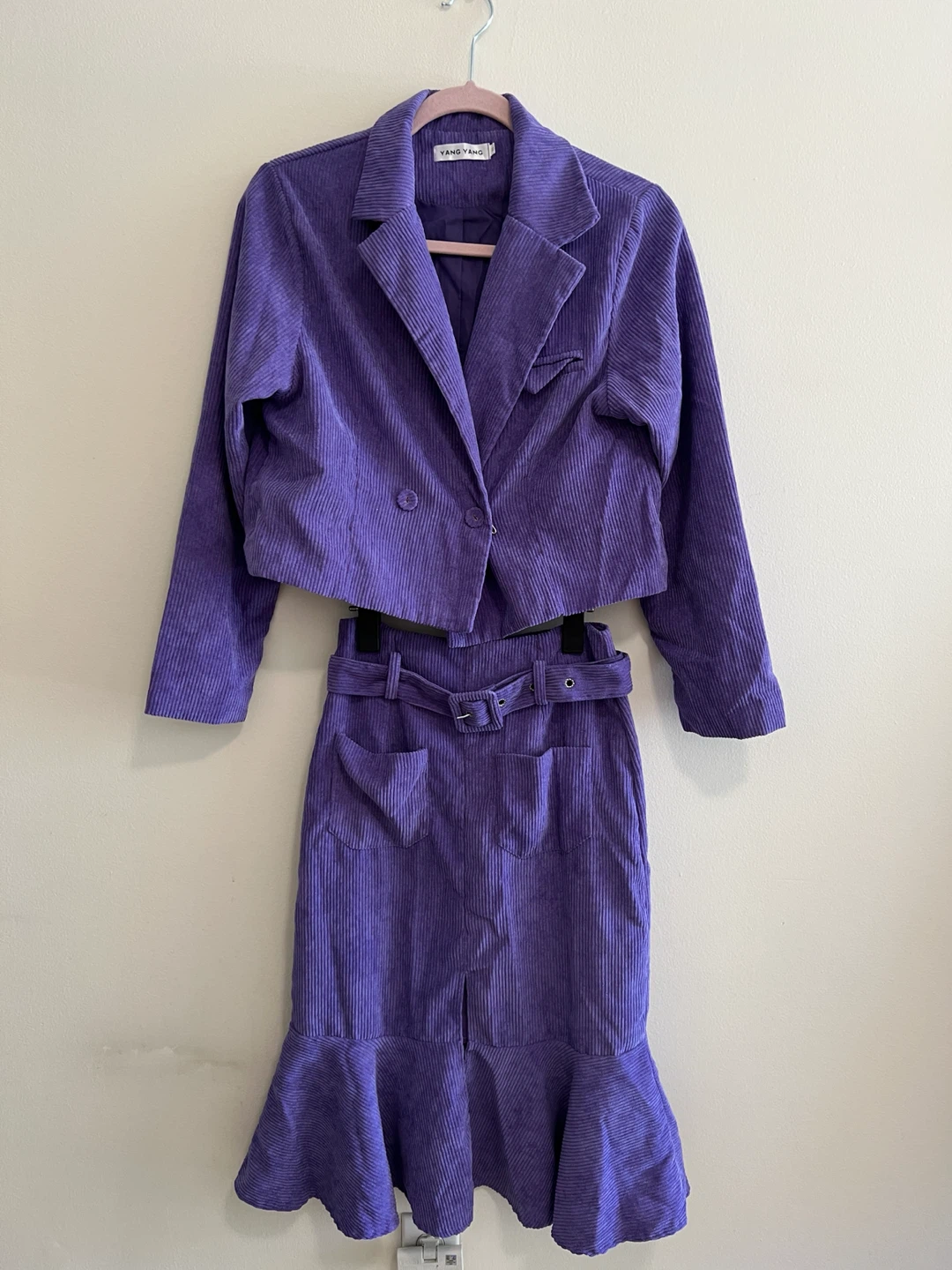 Purple Corduroy Blazer and Skirt Set