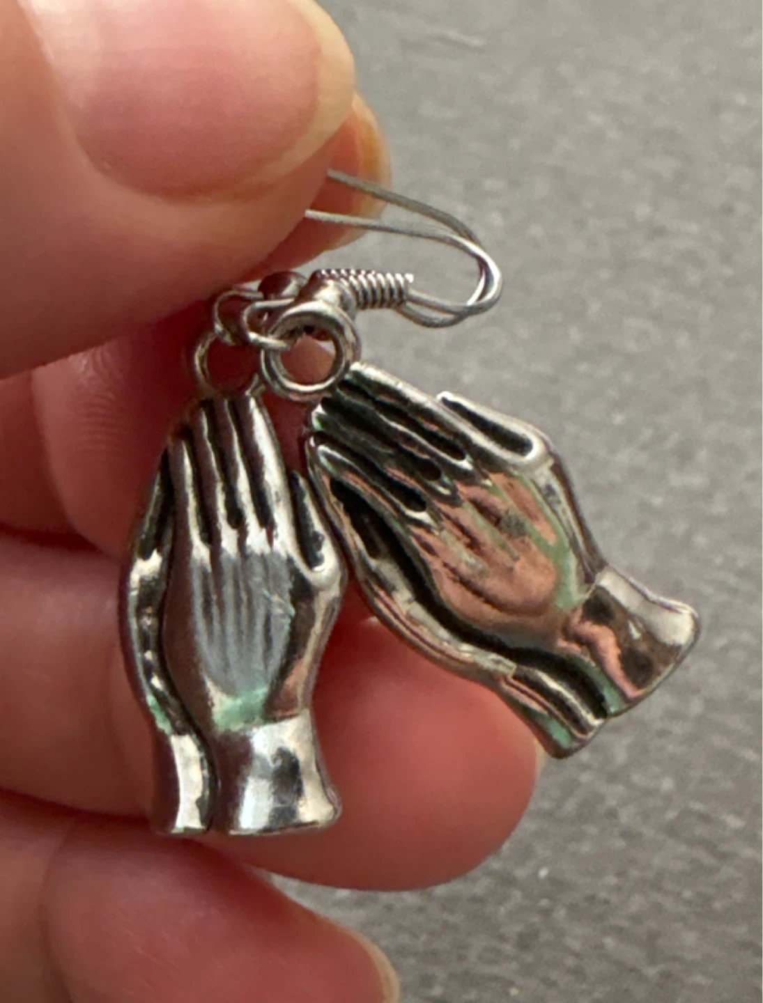 Silver Tone Praying Hands Dangle Earrings - photo 2