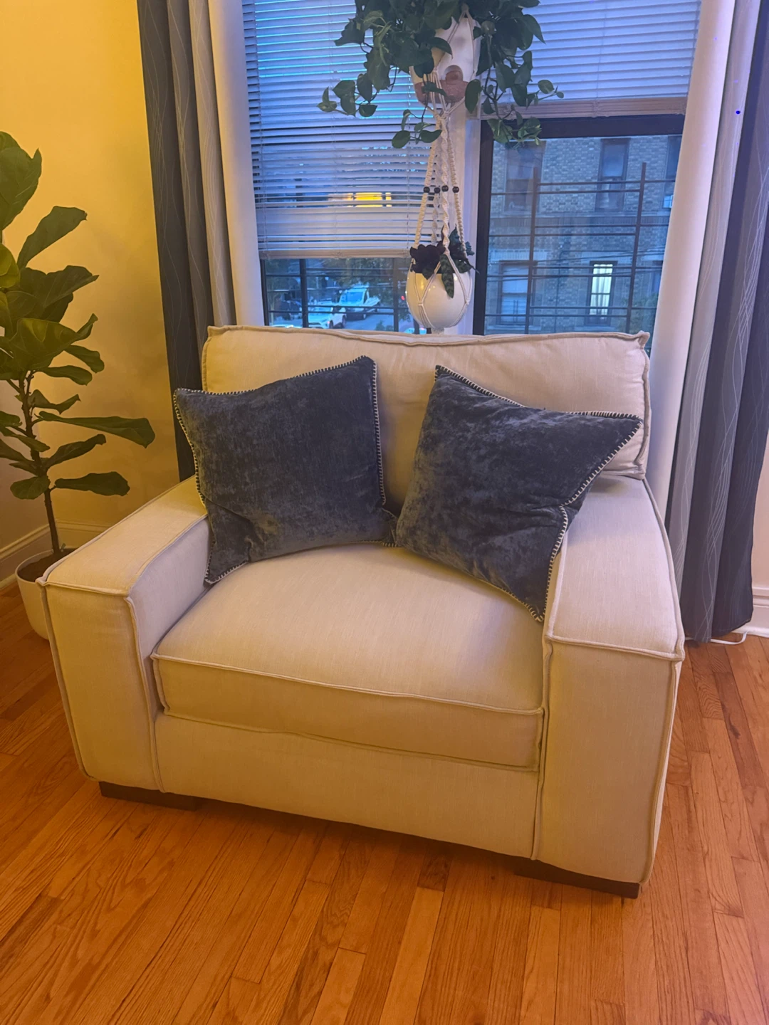 Beige/ Taupe chair and a half with Decorative Pillows
