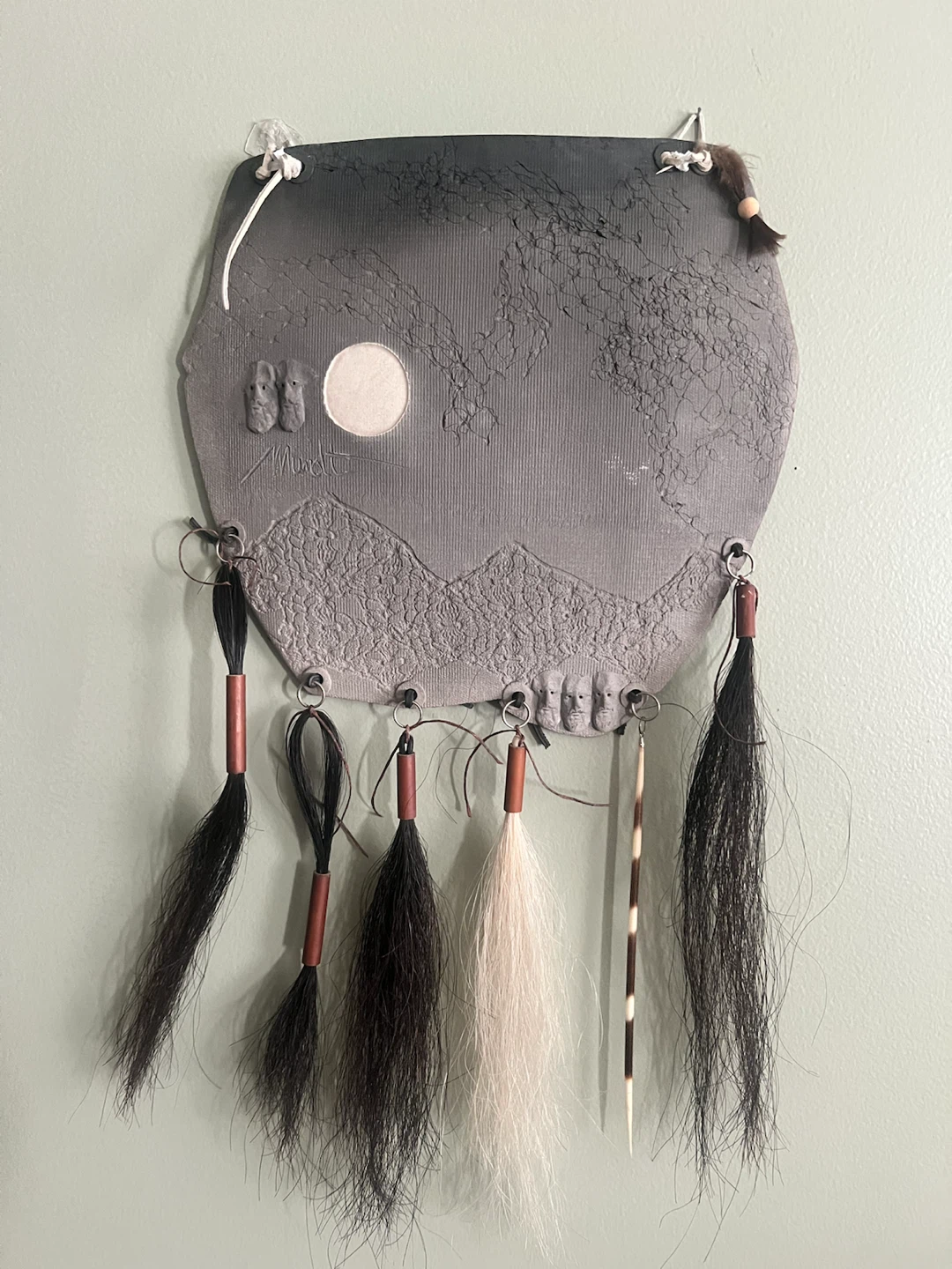 Unique Ceramic Wall Art with Tassels and Faces