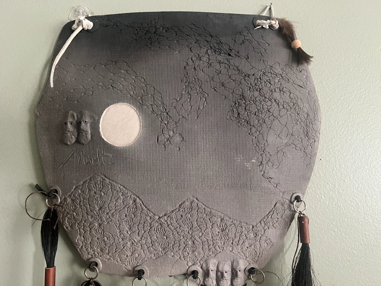 Unique Ceramic Wall Art with Tassels and Faces - photo 2