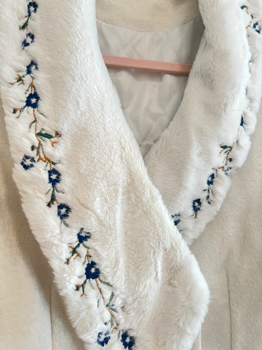 Blue Embroidery Faux Fur Collar Coat - photo 2