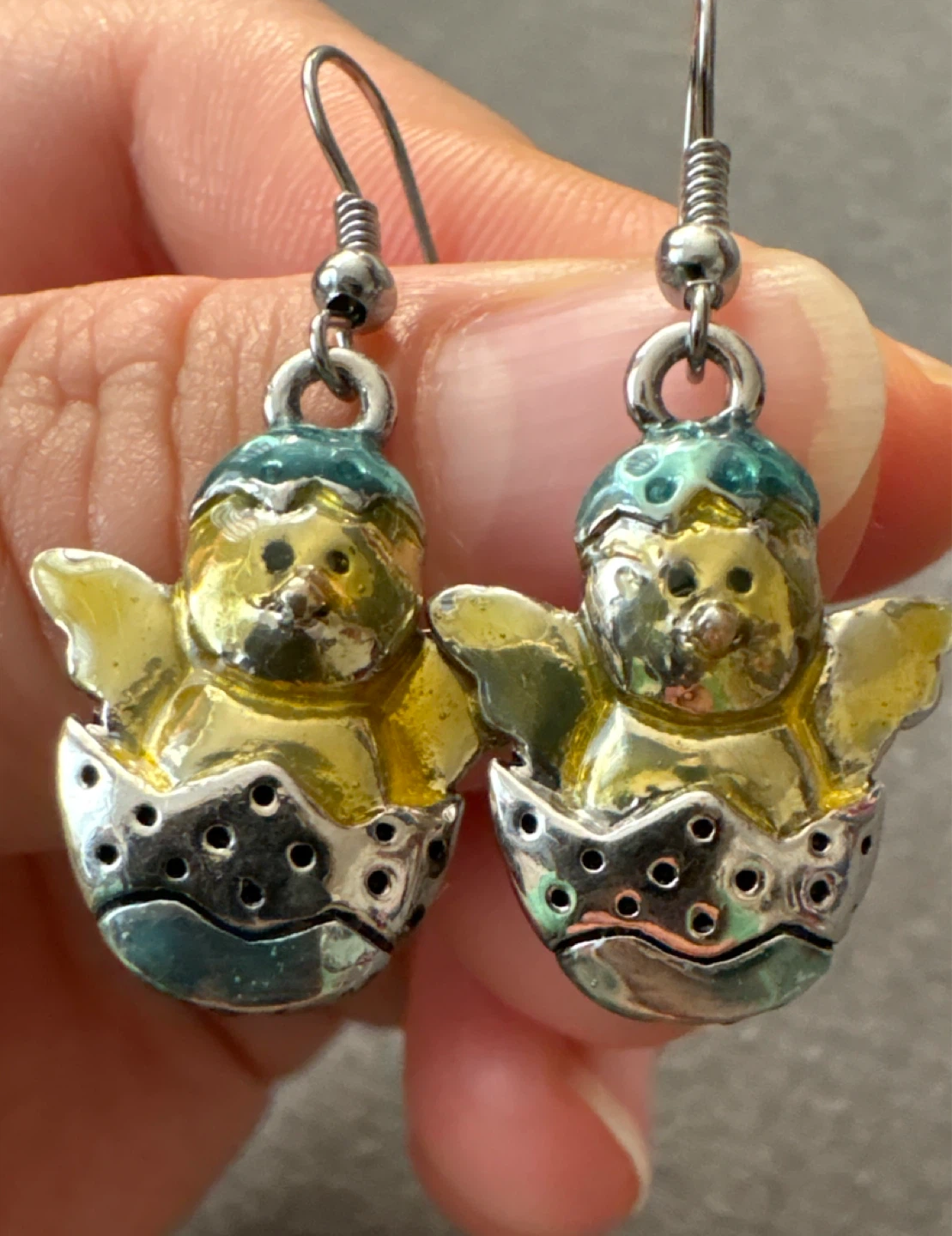 Easter Chick in Egg Dangle Earrings