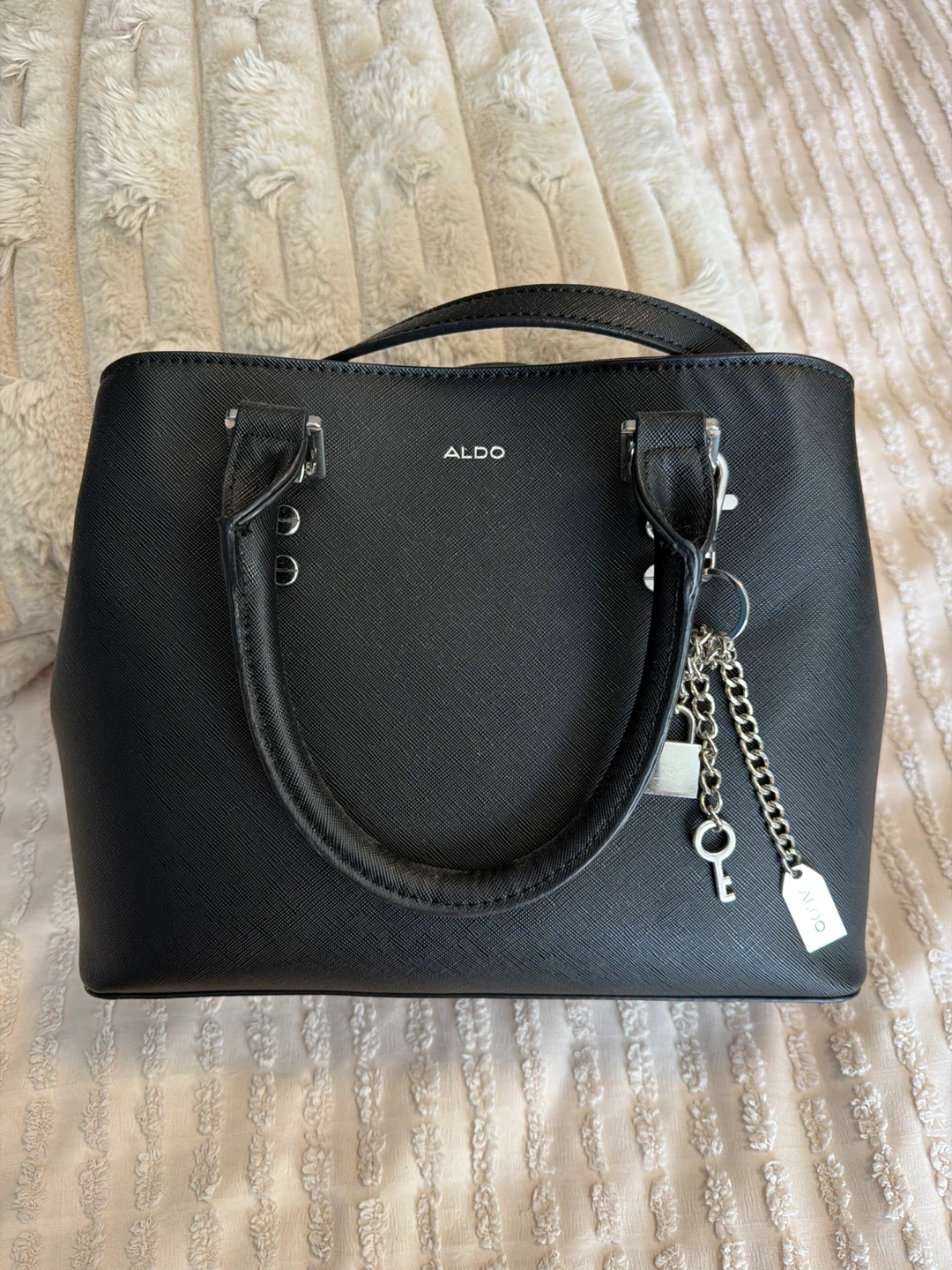 ALDO Black Satchel Handbag with Lock Charm