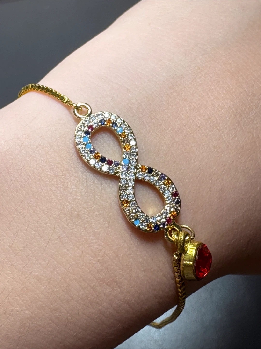 Gold Infinity Bracelet with Multicoloured Gems - photo 2