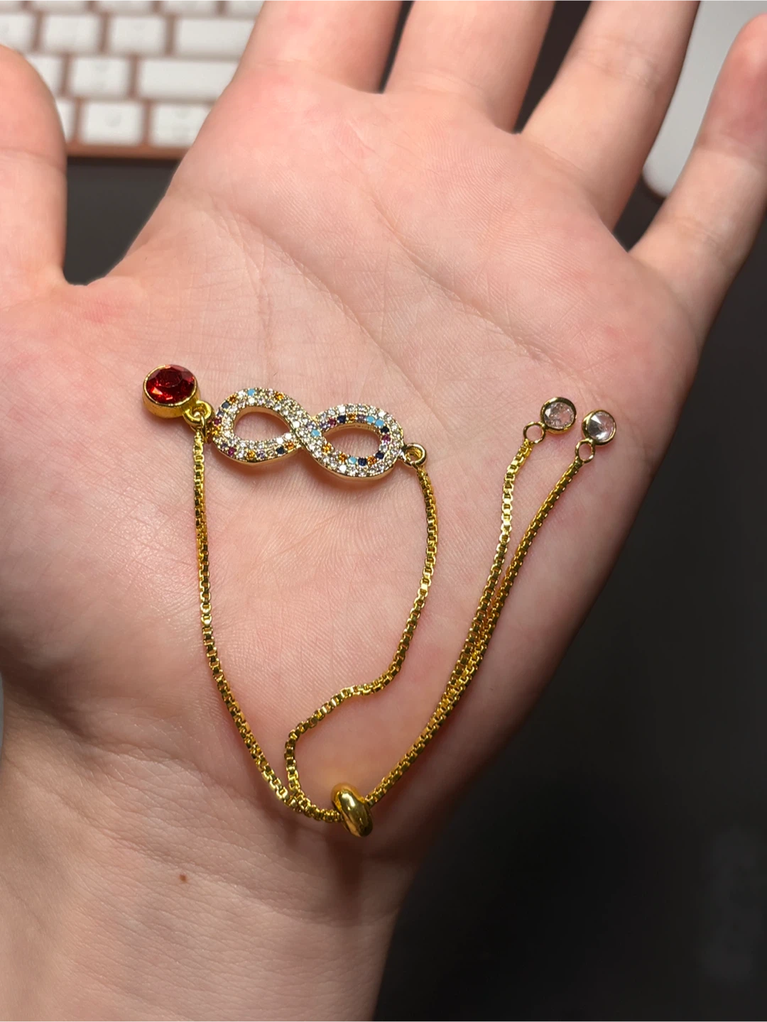 Gold Infinity Bracelet with Multicoloured Gems - photo 3