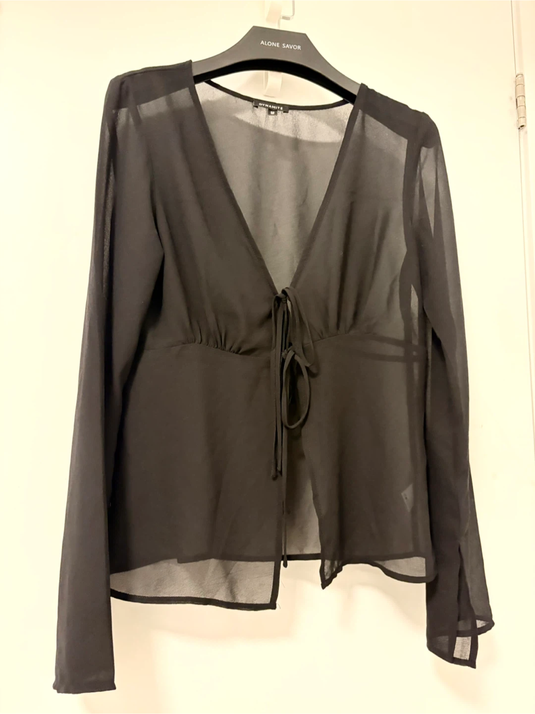 Dynamite Black Sheer Tie-Front Blouse - Size M