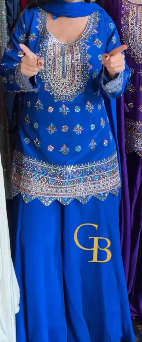 Blue Embellished Kurti Set