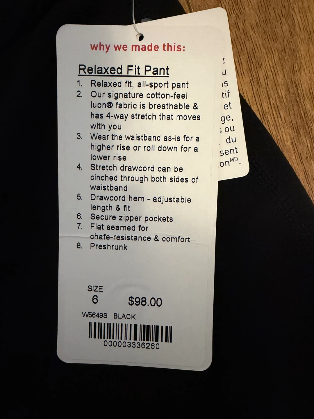 Lululemon Black Relaxed Fit Luon Pants Size 6 - photo 2