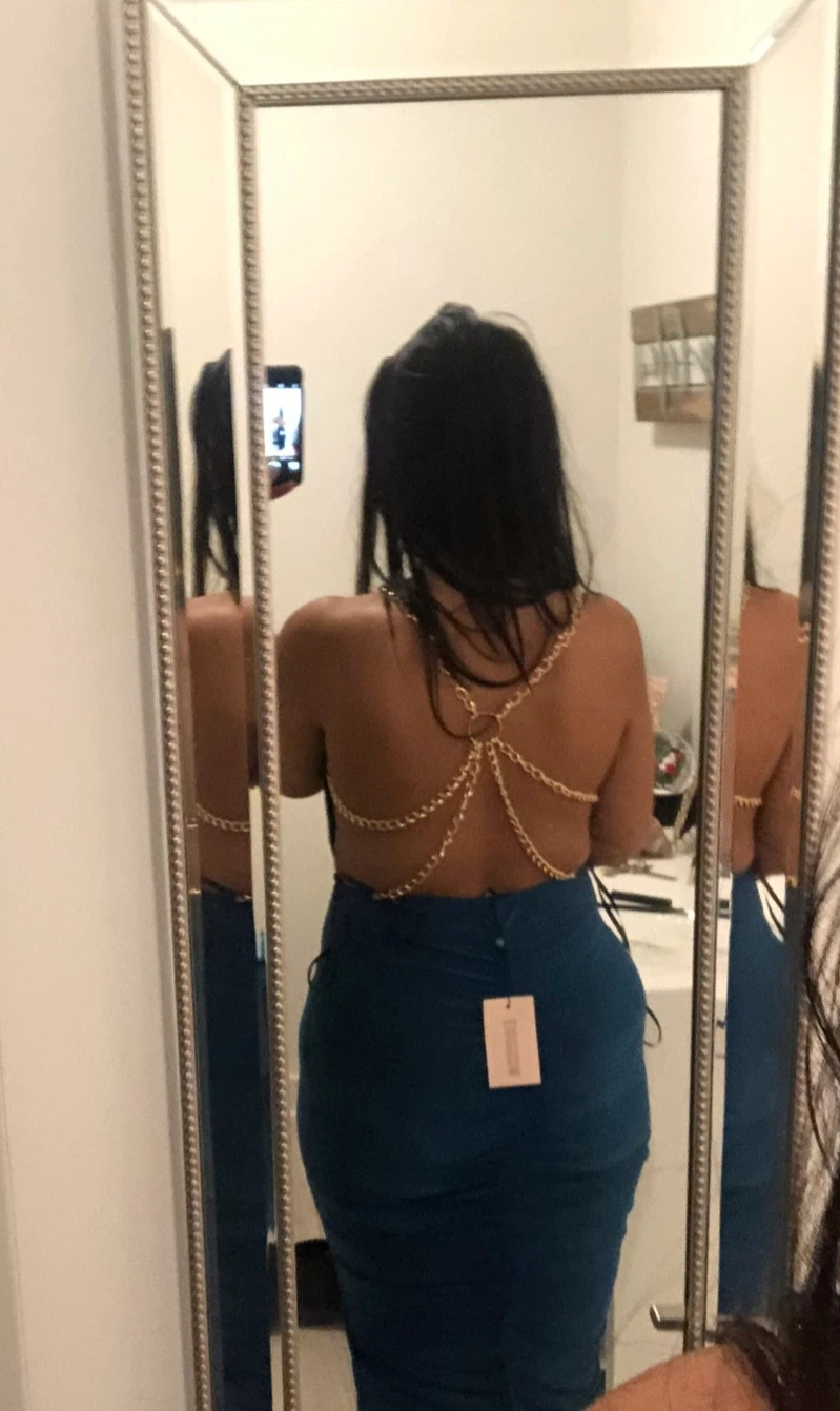 Teal Midi Dress with Gold Chain Back