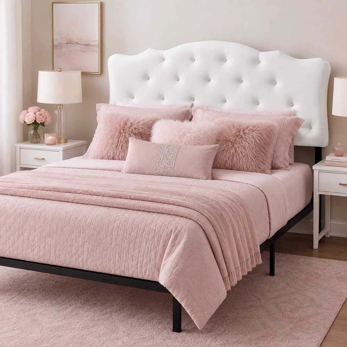 New Queen Size White Upholstered Button Tufted Headboard - photo 5