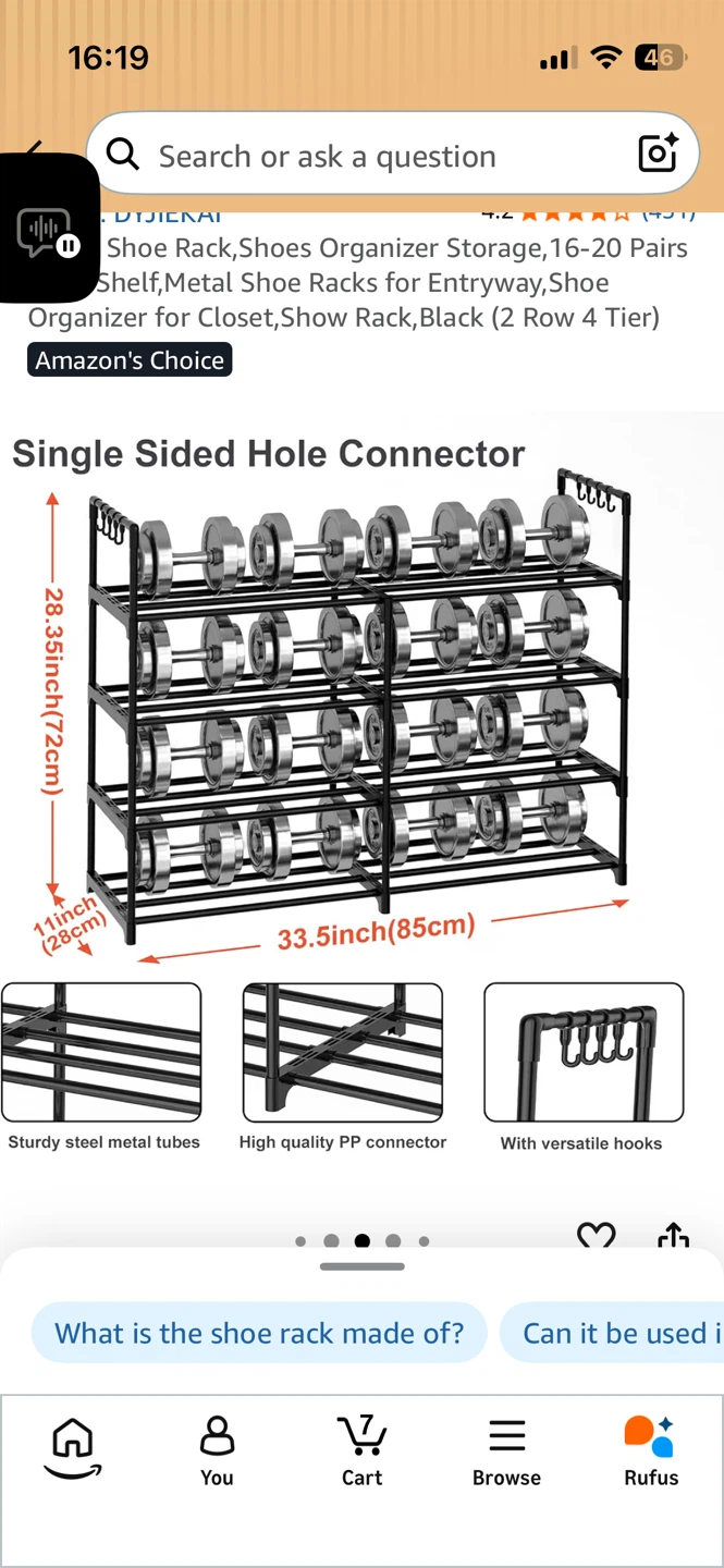 (-Aug30) 4 Tier Shoe Rack Organizer - Black Metal - photo 2