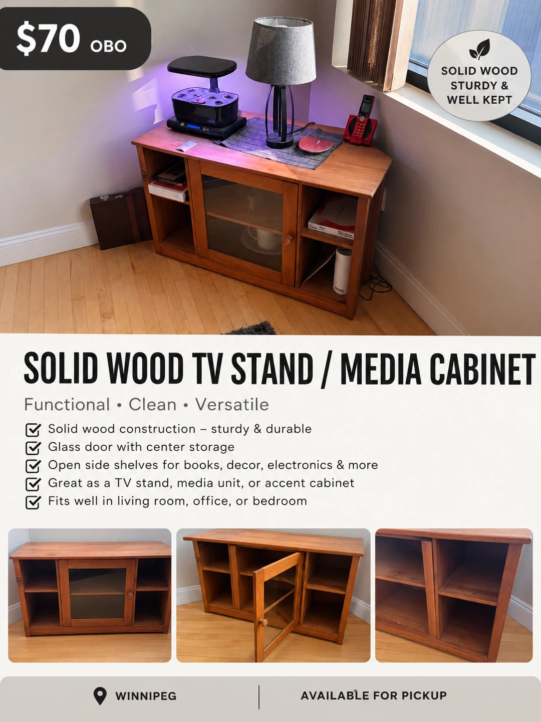 Solid Wood TV Stand / Media Cabinet