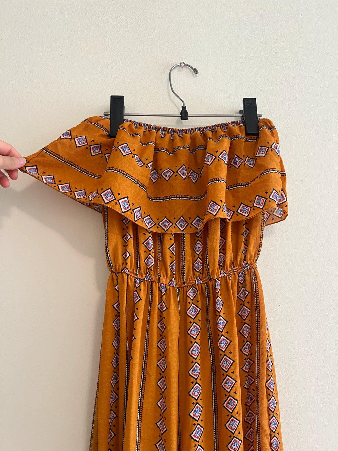 Orange patterned off the shoulder jumpsuit - photo 3