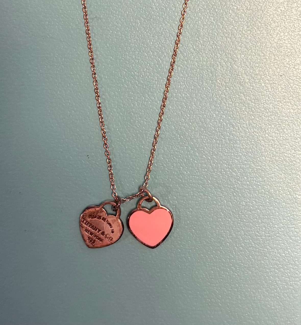 ✨✨Tiffany & Co. Pink Double Heart Tag Necklace - photo 2