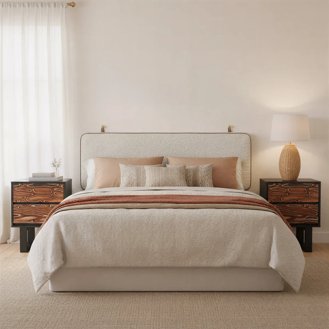 New Boucle Boho Upholstered Wall Mounted Headboard