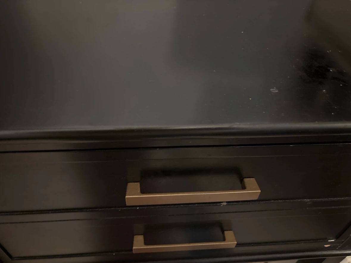Black 2-Drawer Nightstand with Gold Handles