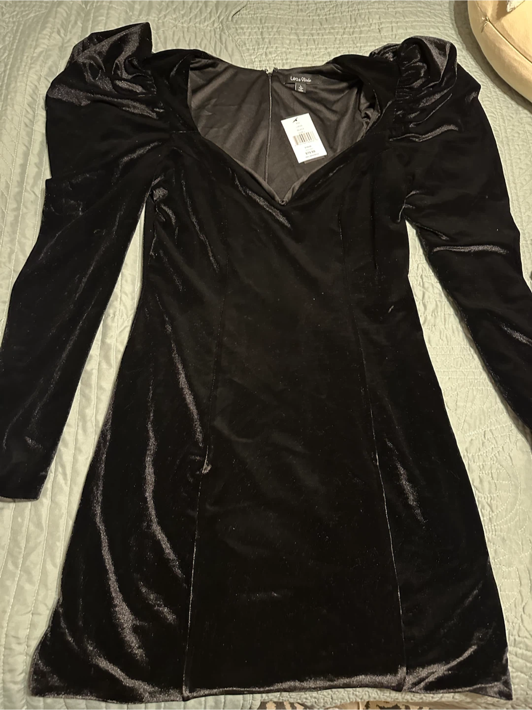 Lea & Viola Black Velvet Puff Sleeve Dress - Size L - photo 2