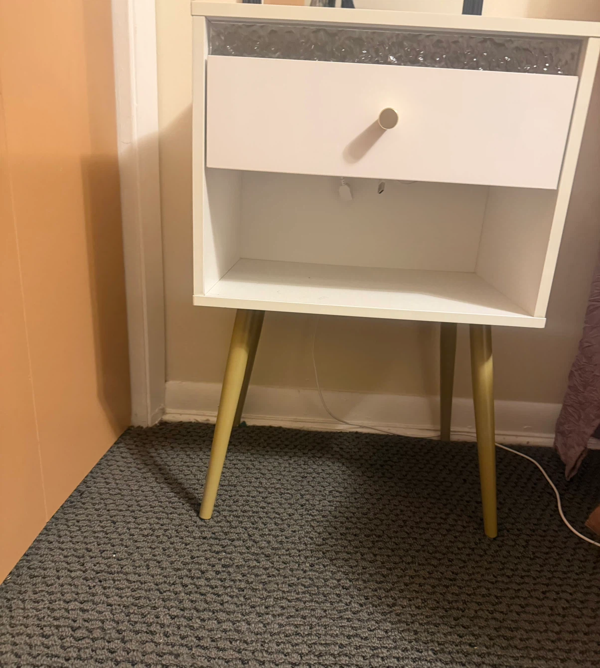 White Nightstand with Drawer and Shelf