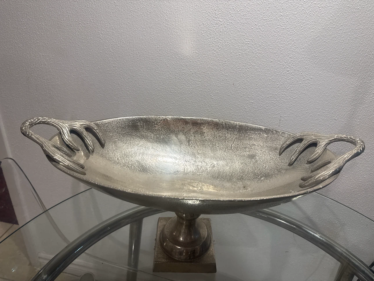 Decorative Metal Tray with Antler Handles